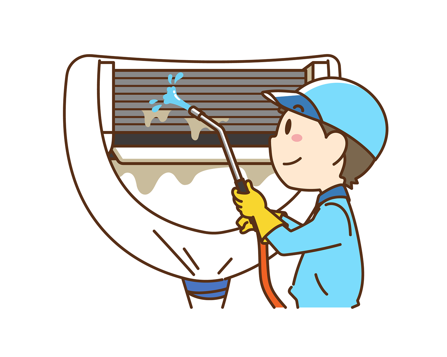 エアコンをクリーニングするスタッフ